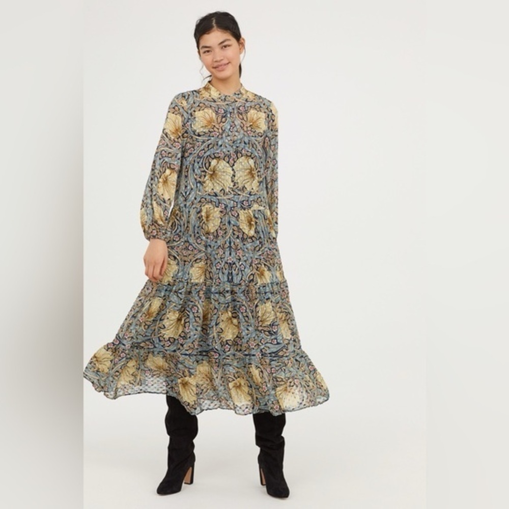 Morris & Co X H&M Floral Print Long Sleeve Midi Dress US Size 6